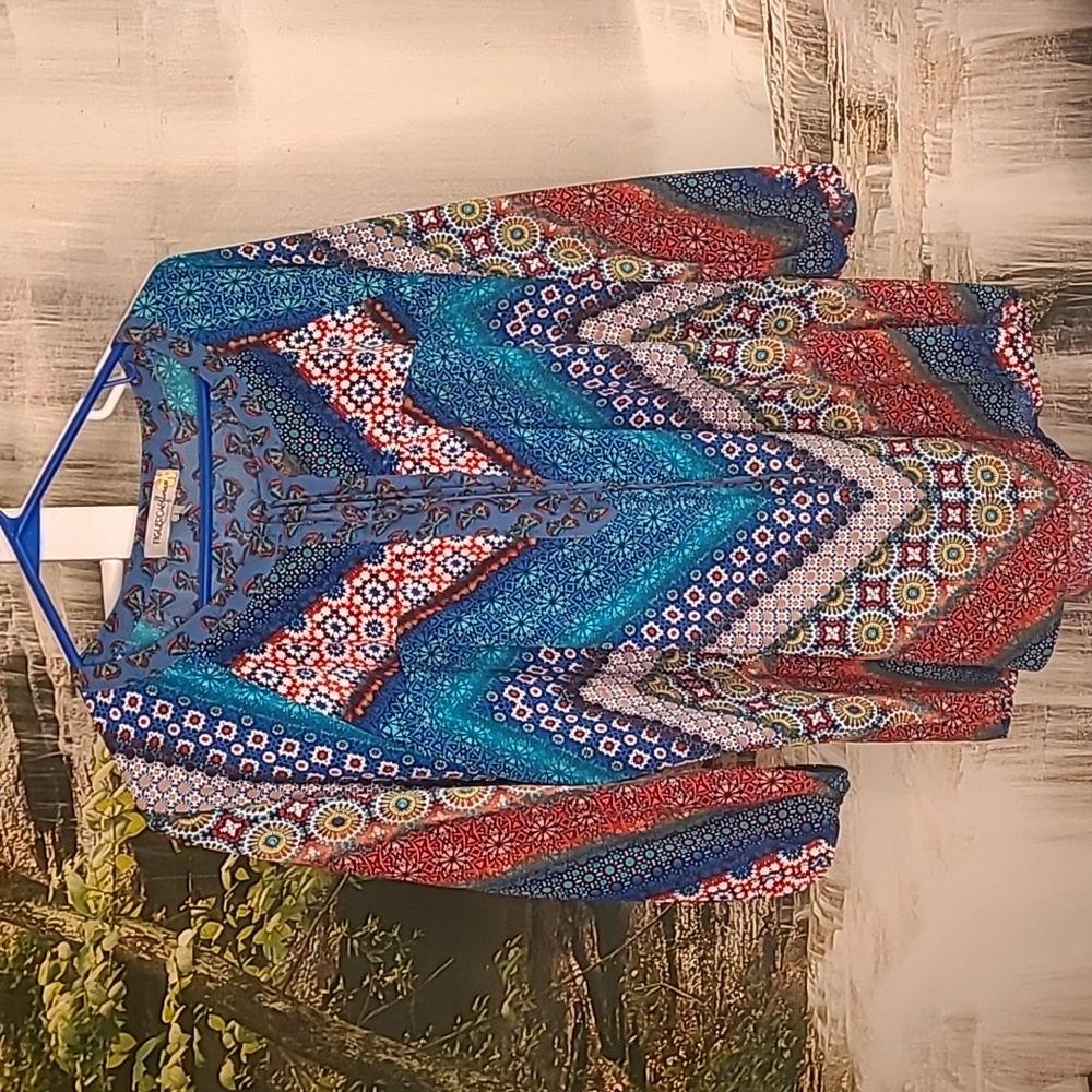 Figueroa & Flower Womens Large colorful bright boho dressy blouse